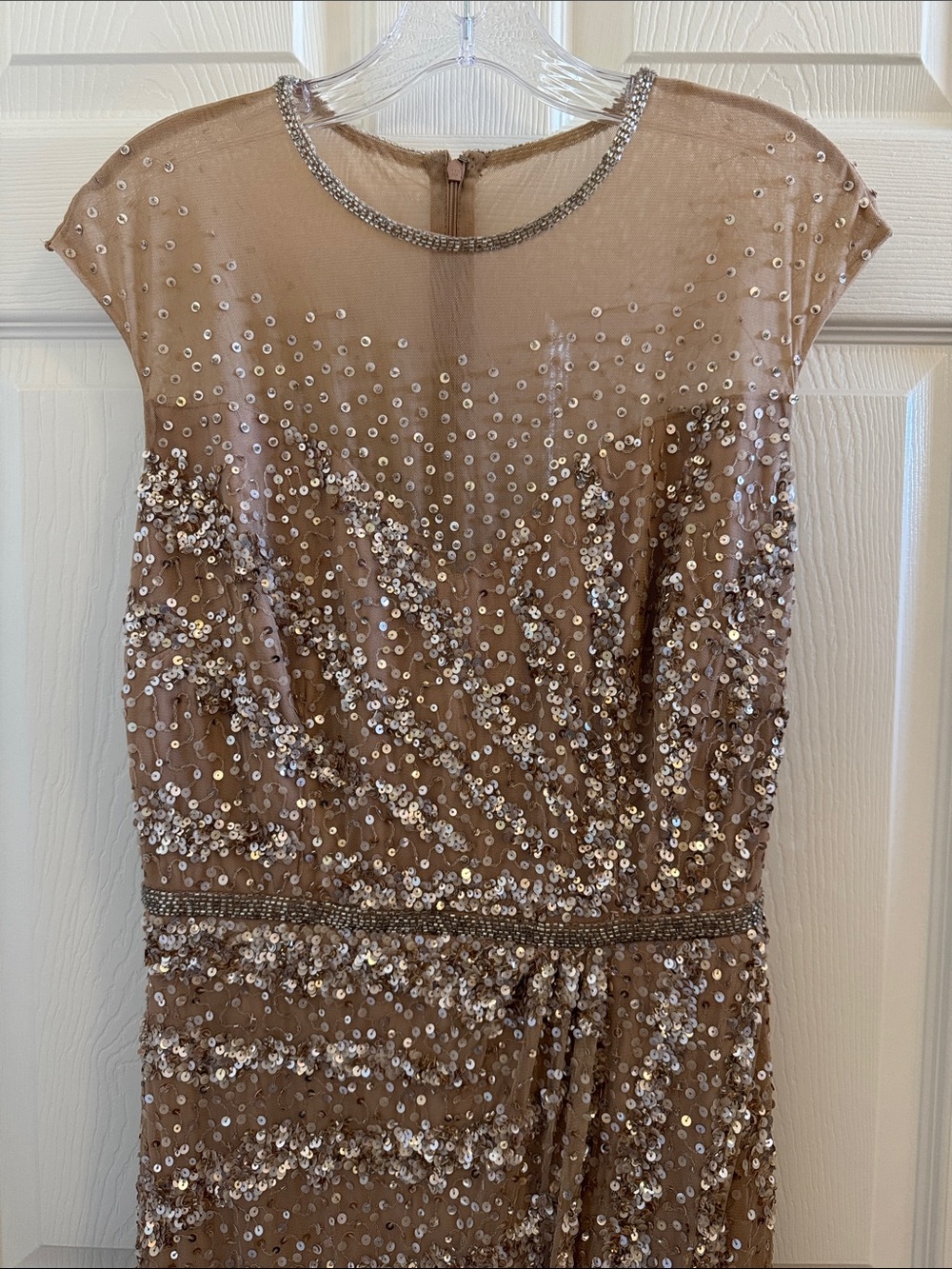 Mac Duggal 5619 Beige Embellished Illusion High Neck Cap Sleeve Gown Size 8 NWT - Picture 6 of 11